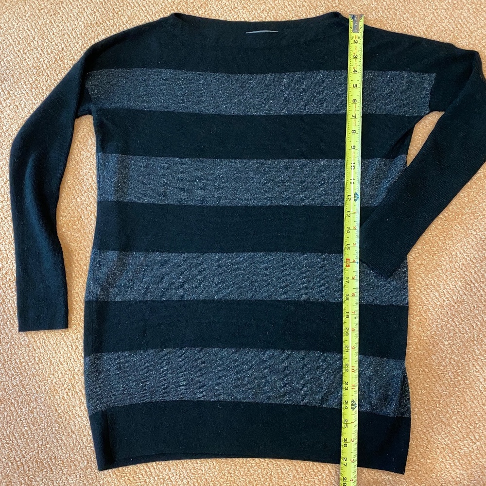 Metallic Dark Silver & Black Cashmere Striped Tunic Sweater by Vince - Size S